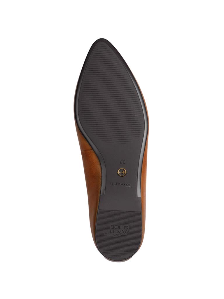 Tamaris Leather Ballet Flats - Cognac