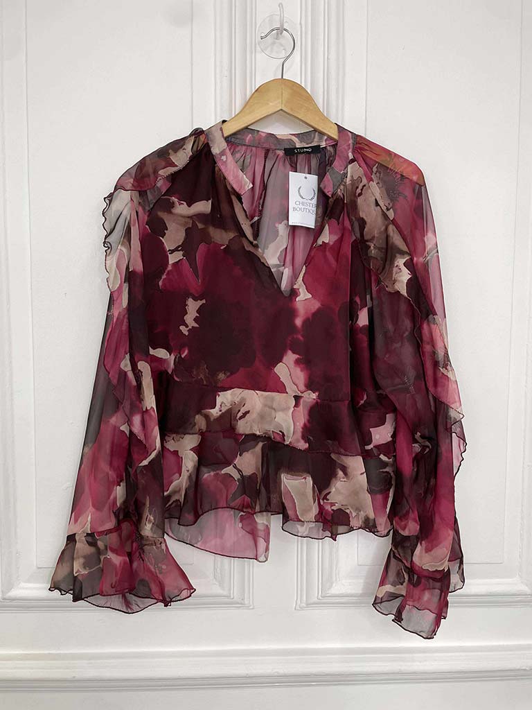 Vintage Floral Smock Top - Burgundy
