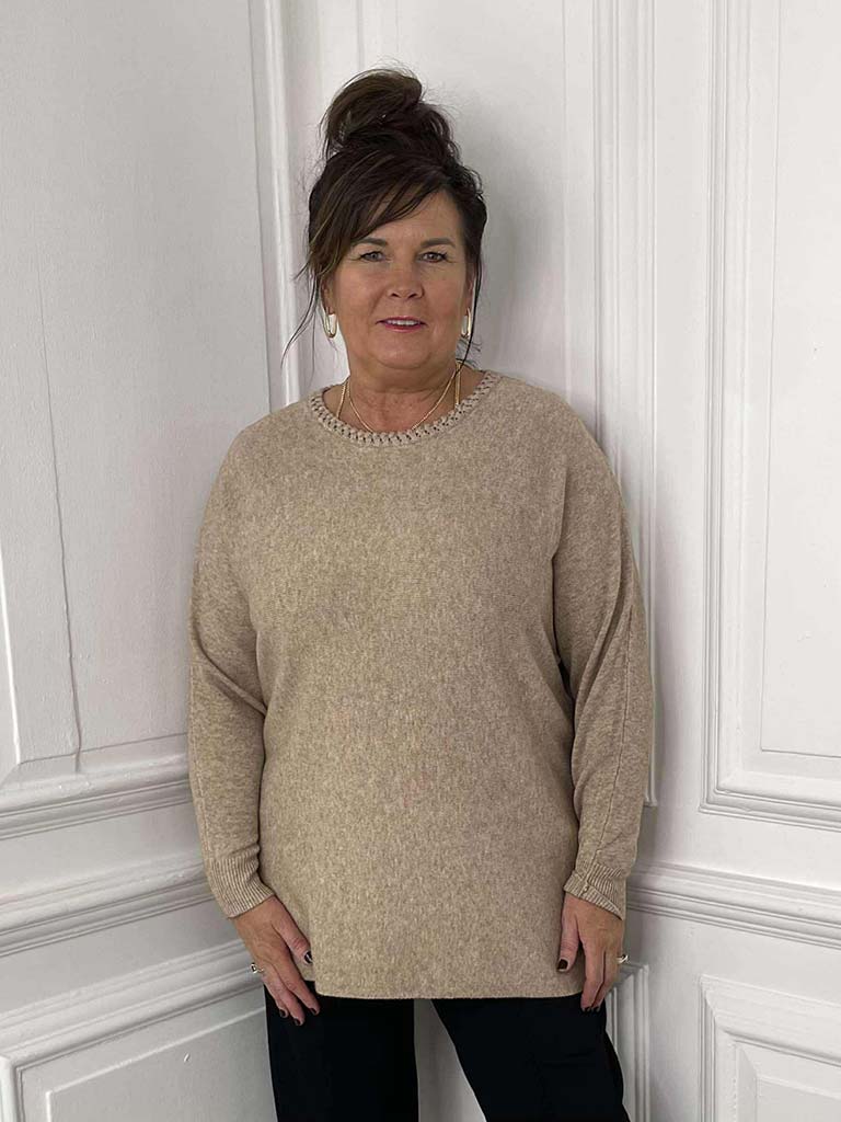 Braided Neckline Knit - Oat