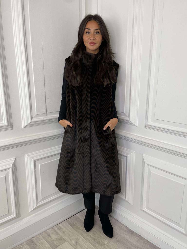 Malissa J Faux Fur Long Luxe Gilet - Swirl