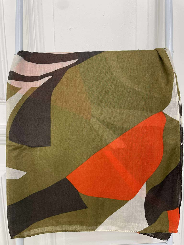 Abstract Print Scarf - Olive