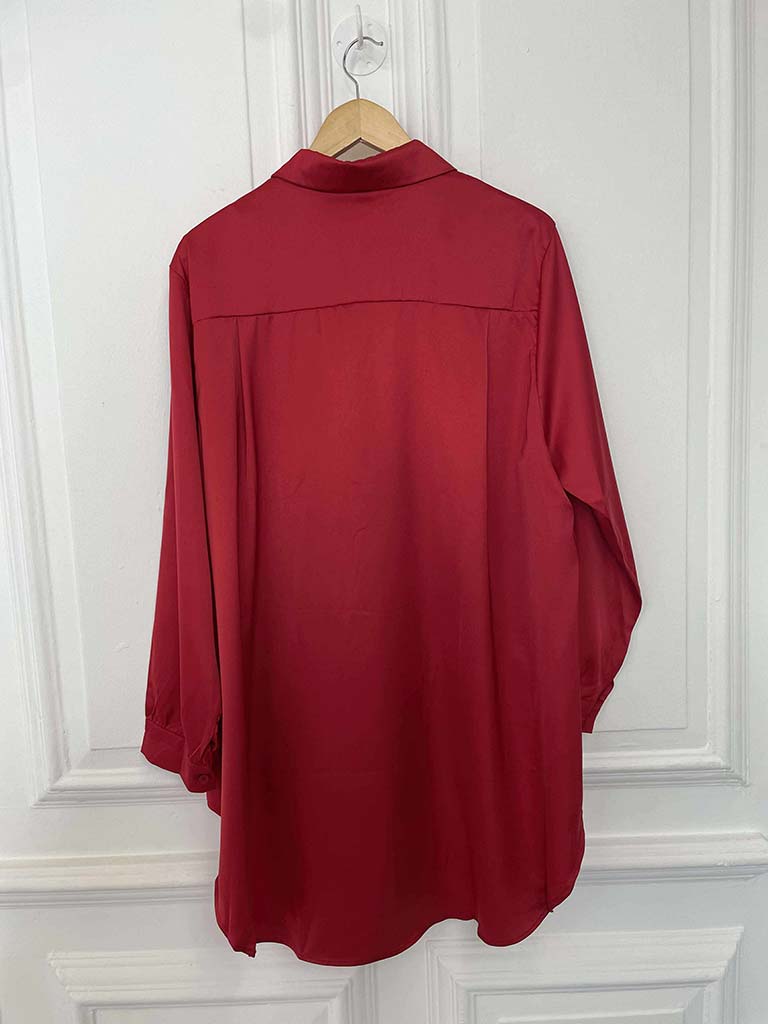 Luxe Silk Feel Shirt - Cherry