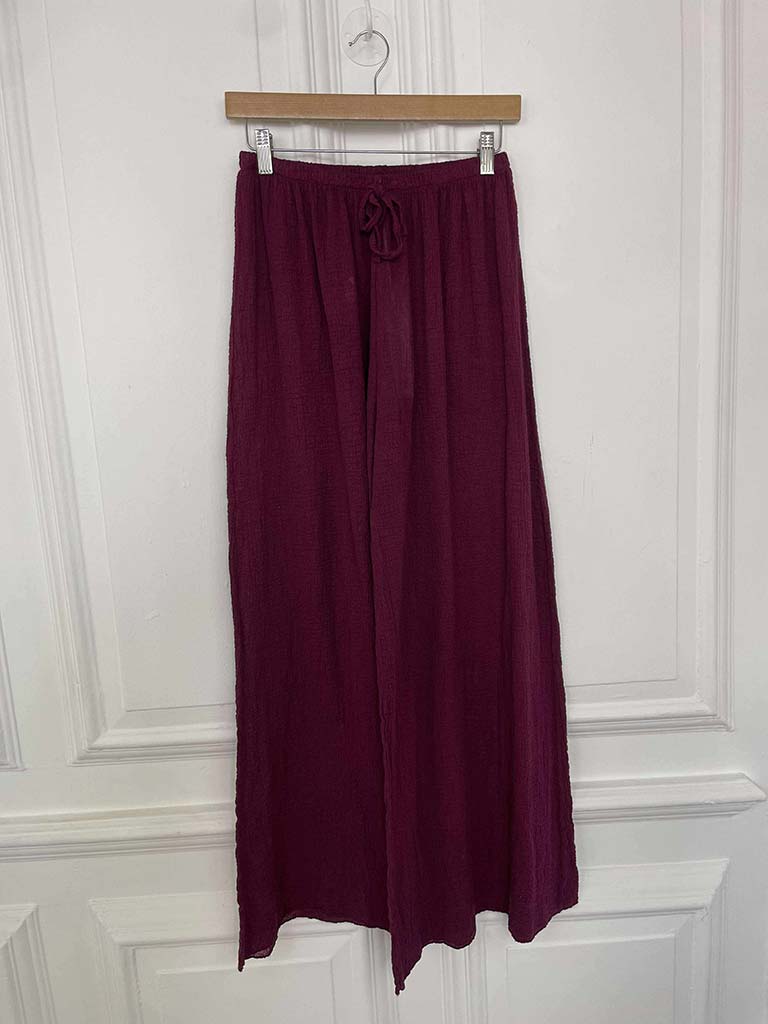 Seersucker Wide Leg Trousers - Mulberry