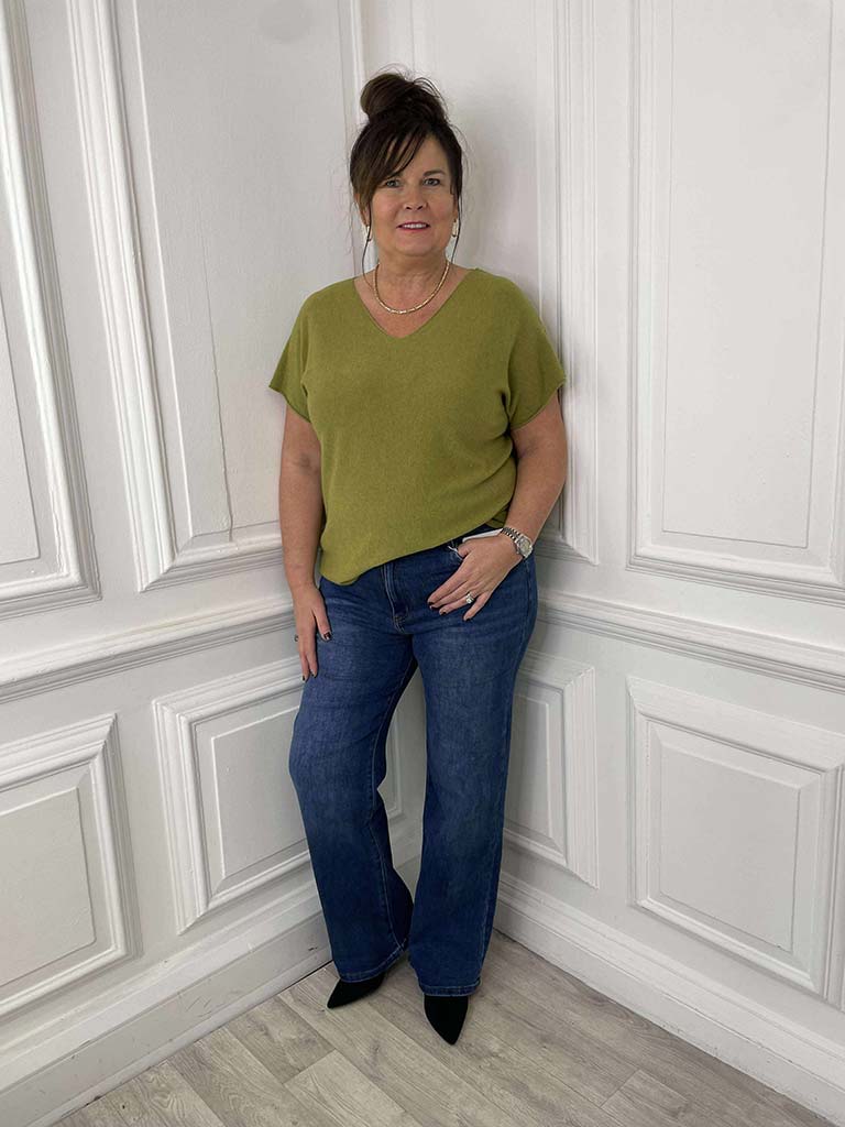 V-Neck Knit Top - Avocado