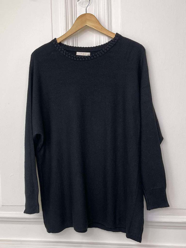 Braided Neckline Knit - Black