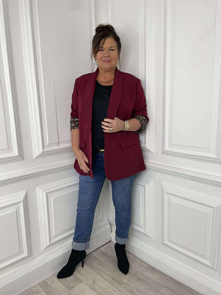 Leopard Cuff Blazer - Merlot
