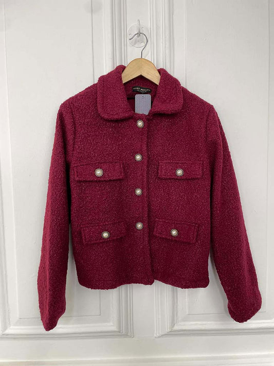 Boucle Pearl Button Jacket - Burgundy