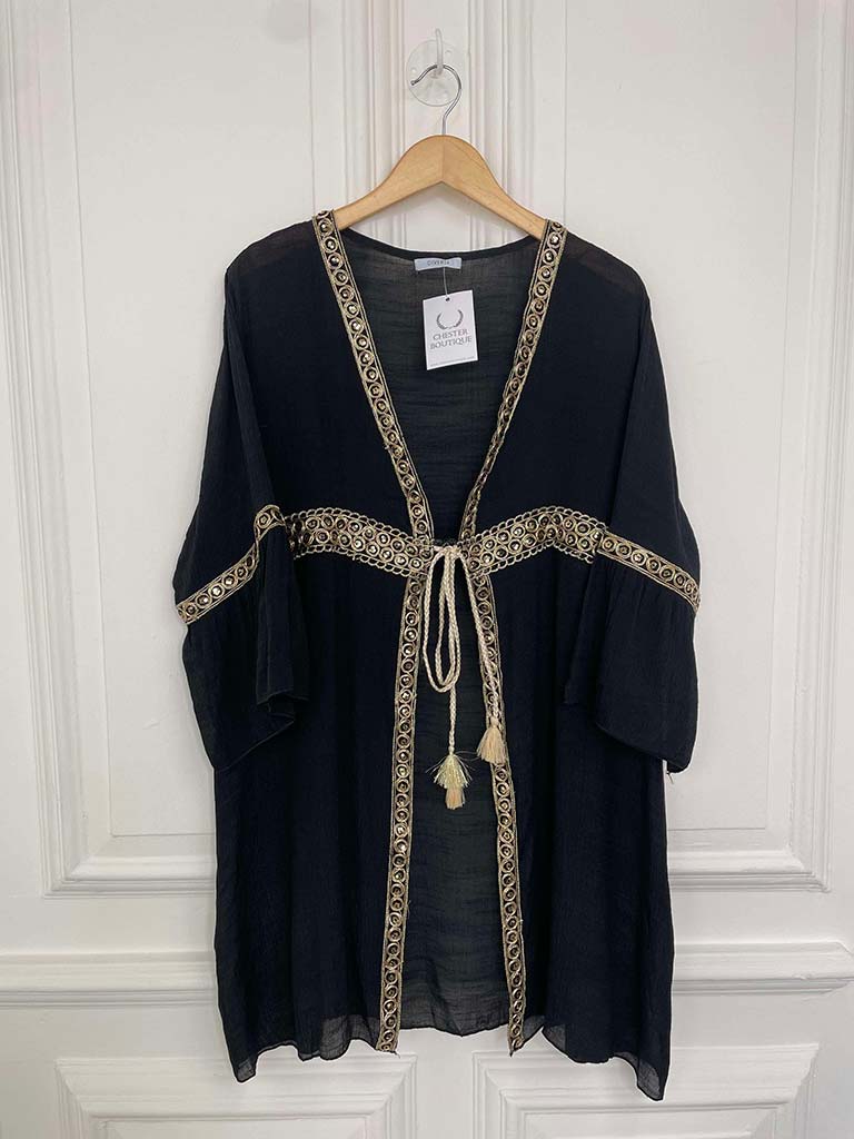 Gold Shimmer Kimono - Black