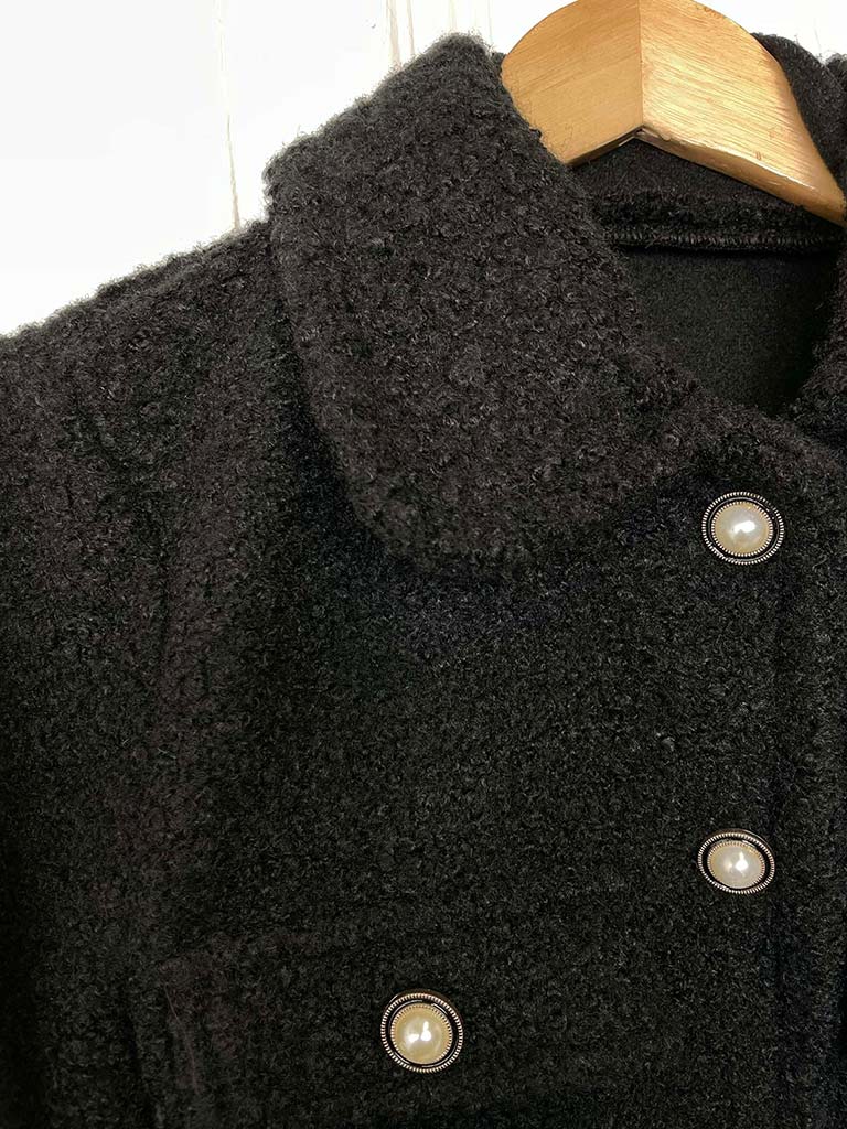 Boucle Pearl Button Jacket - Black