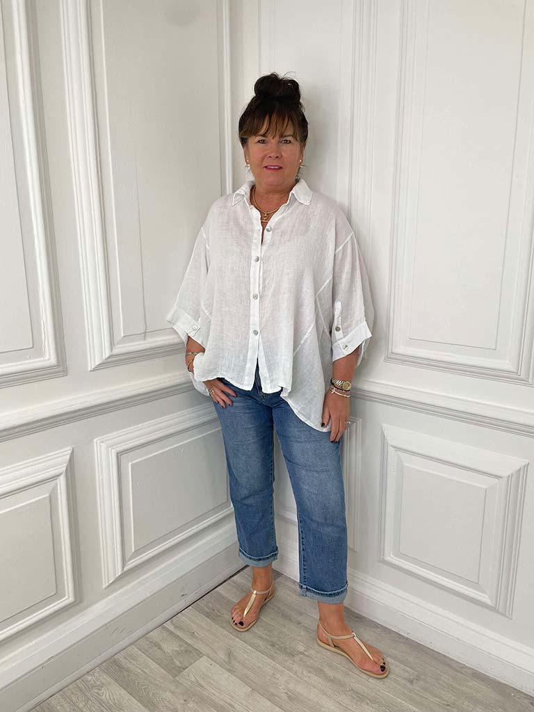 Linen Batwing Shirt Jacket - White
