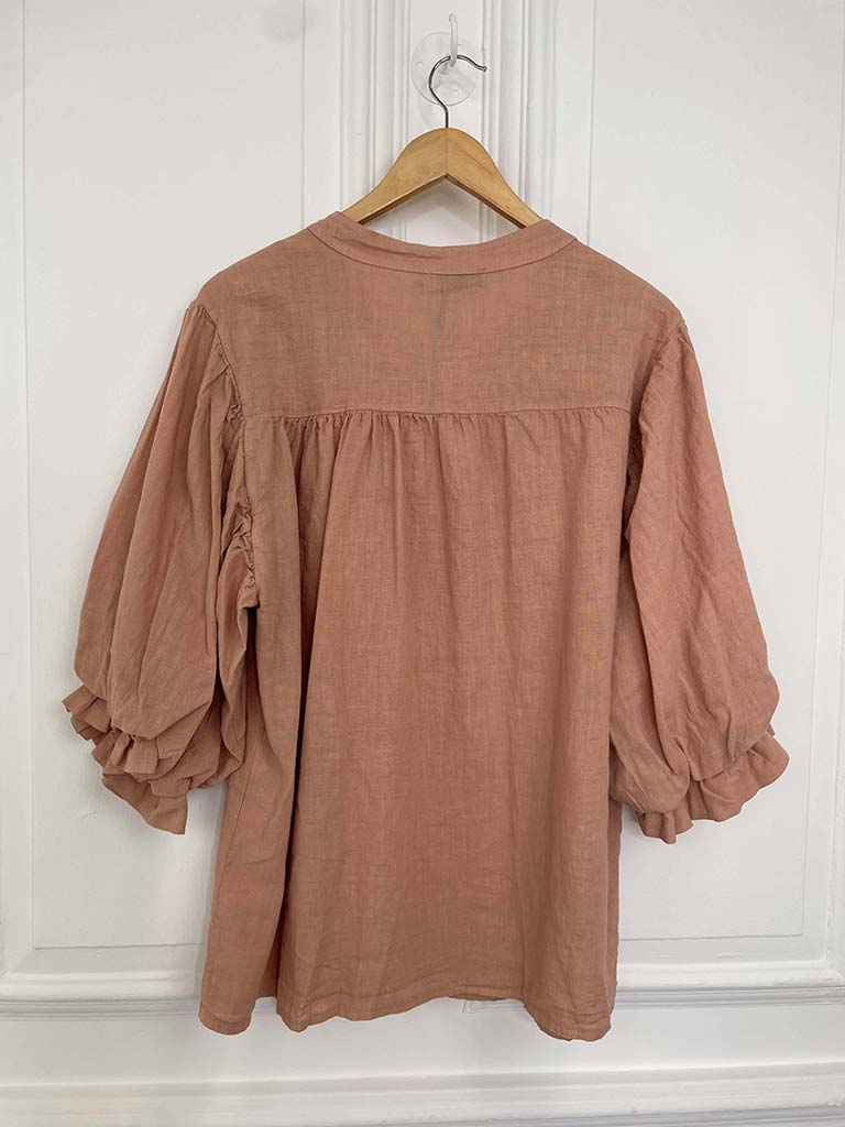 Cotton & Linen Peasant Top - Apricot