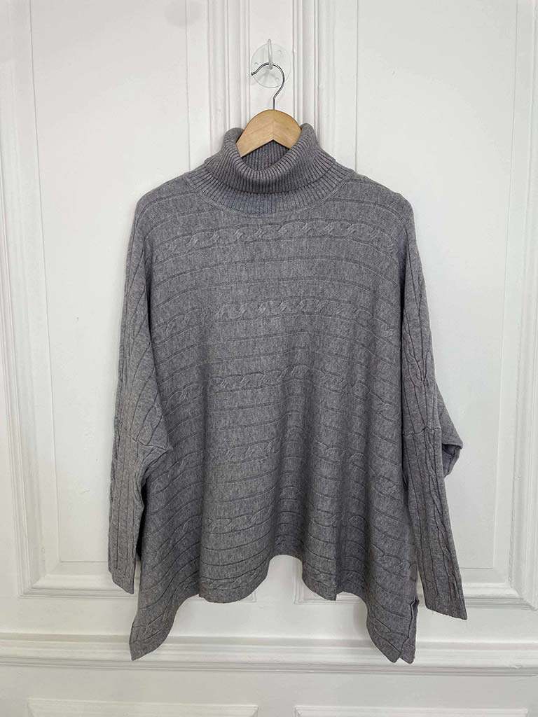 Cable Ribbed Polo Knit - Misty Grey