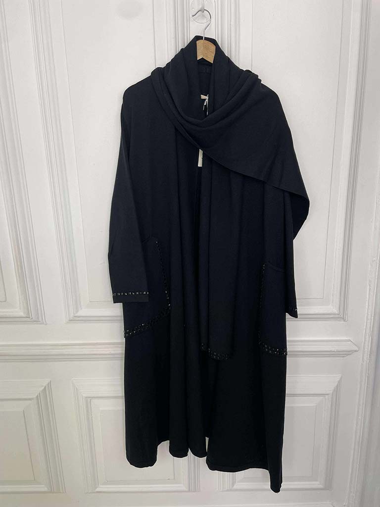 Malissa J Studded Coatigan & Scarf - Black