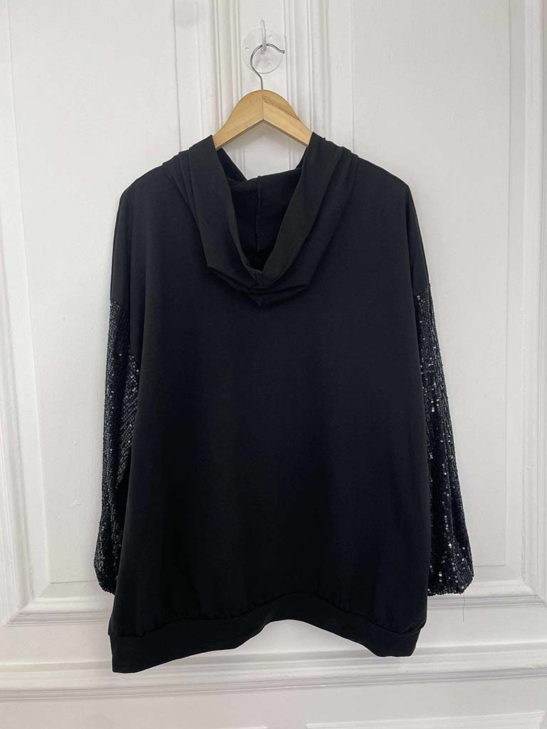 Sequin Sleeve Hoodie - Black