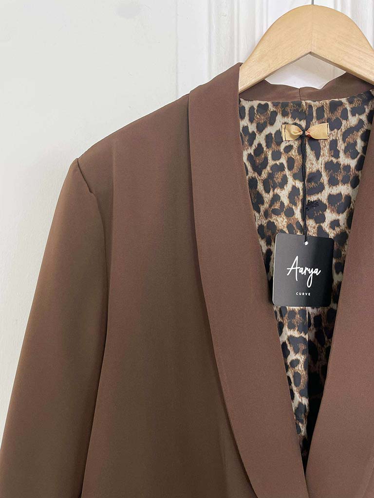 Leopard Cuff Blazer - Chocolate