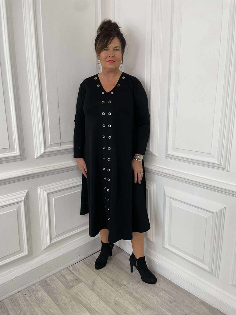Malissa J Jersey Eyelet Dress - Black