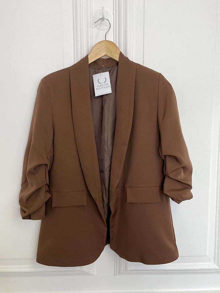 Ruched Sleeve Blazer - Toffee