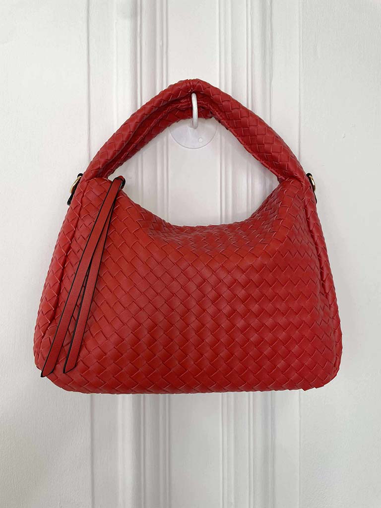 Woven Faux Leather Bag - Red