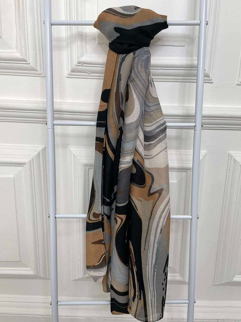 Marble Print Scarf - Black