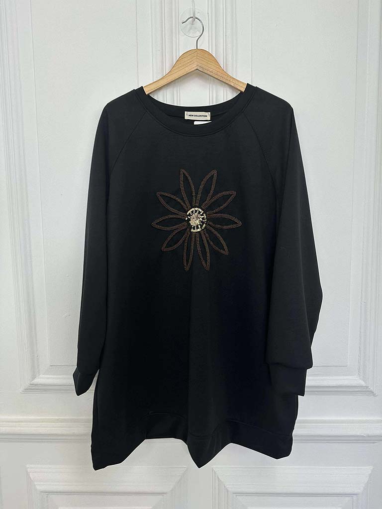 Daisy Embellished Sweatshirt - Black