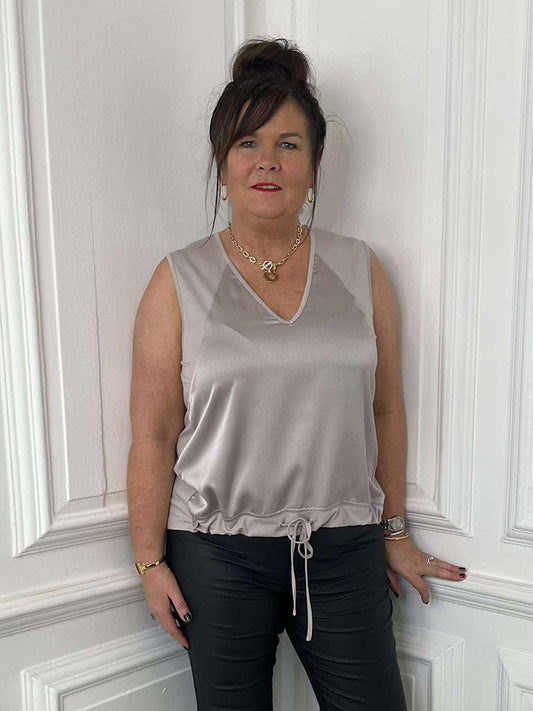 Malissa J Silk Feel Drawstring Vest - Stone