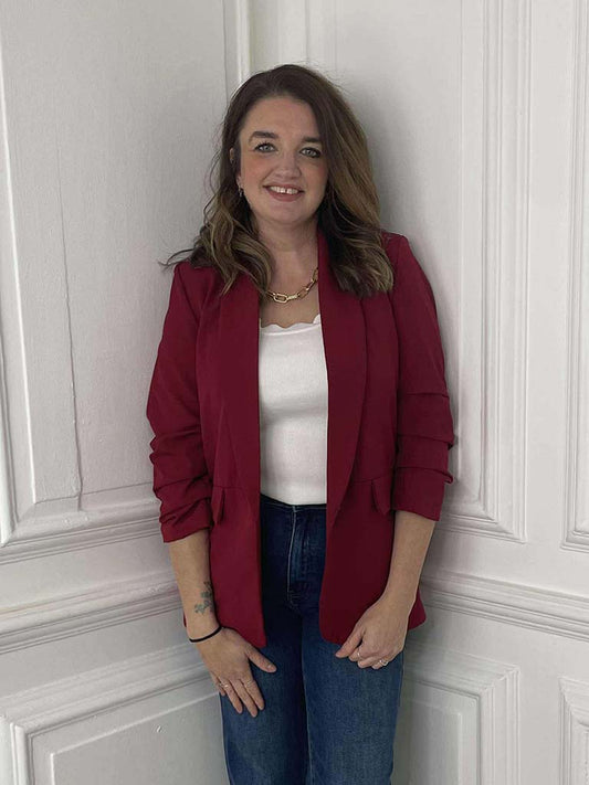 Ruched Sleeve Blazer - Merlot