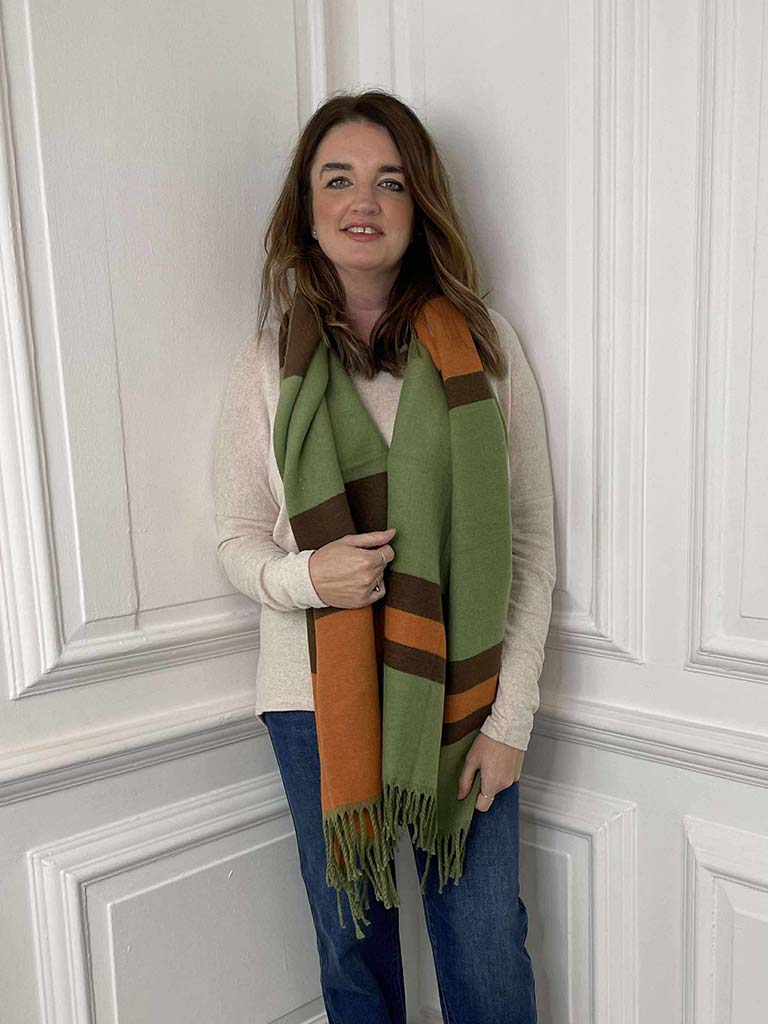 Stripe Cashmere Mix Scarf - Pistachio