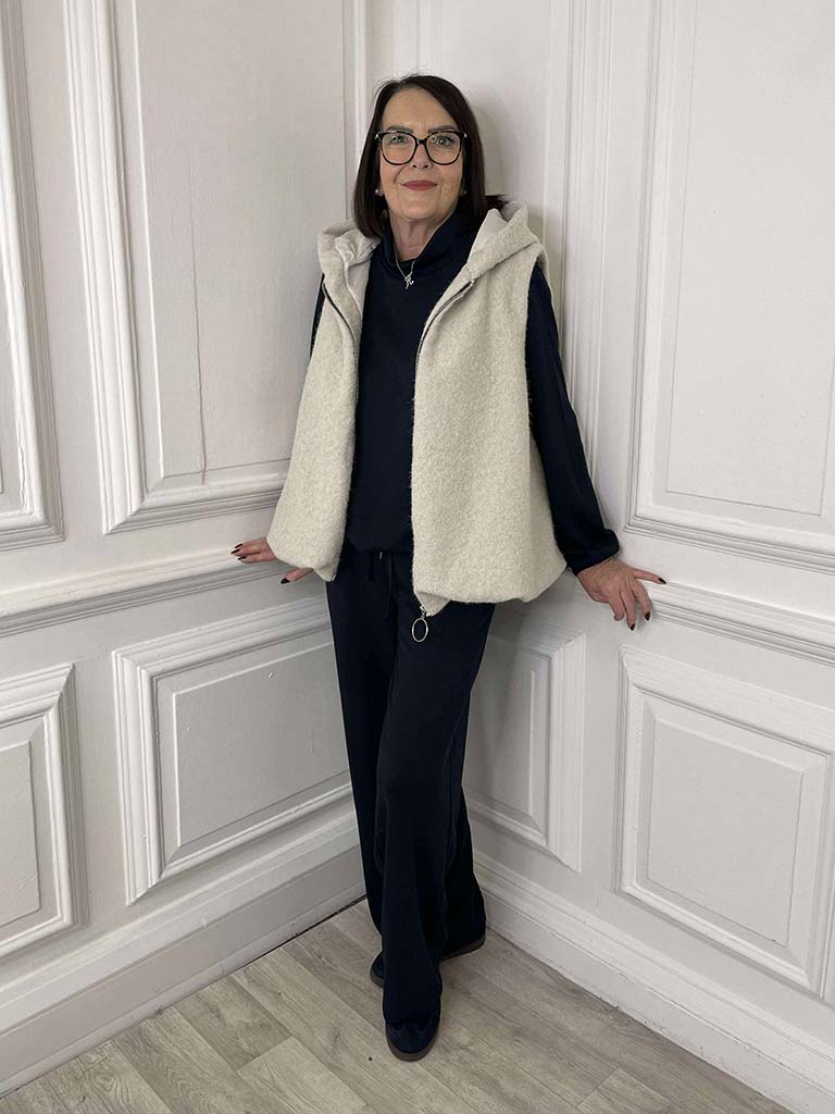Bubble Hem Hooded Gilet - Stone