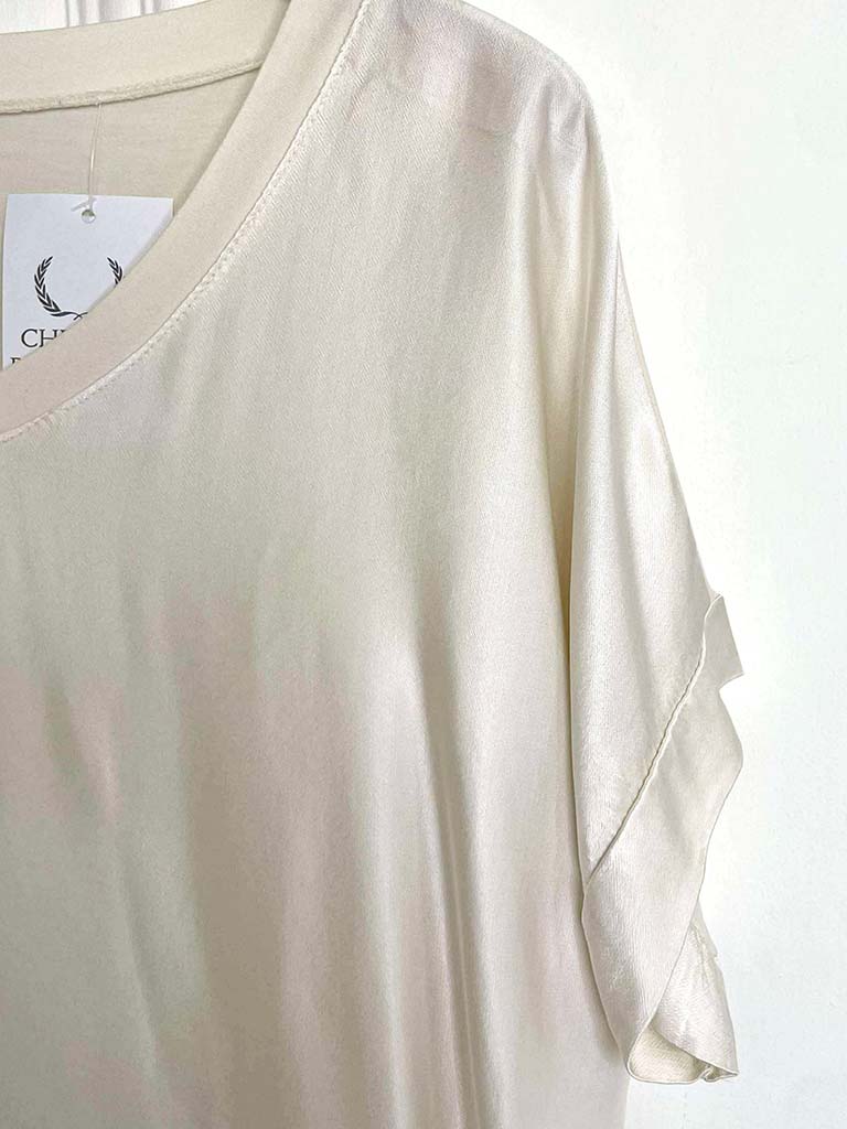 Silk Feel V-Neck Top - Champagne