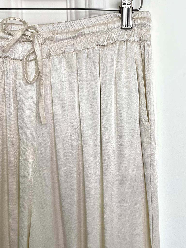 Silk Feel Wide Leg Trousers - Champagne