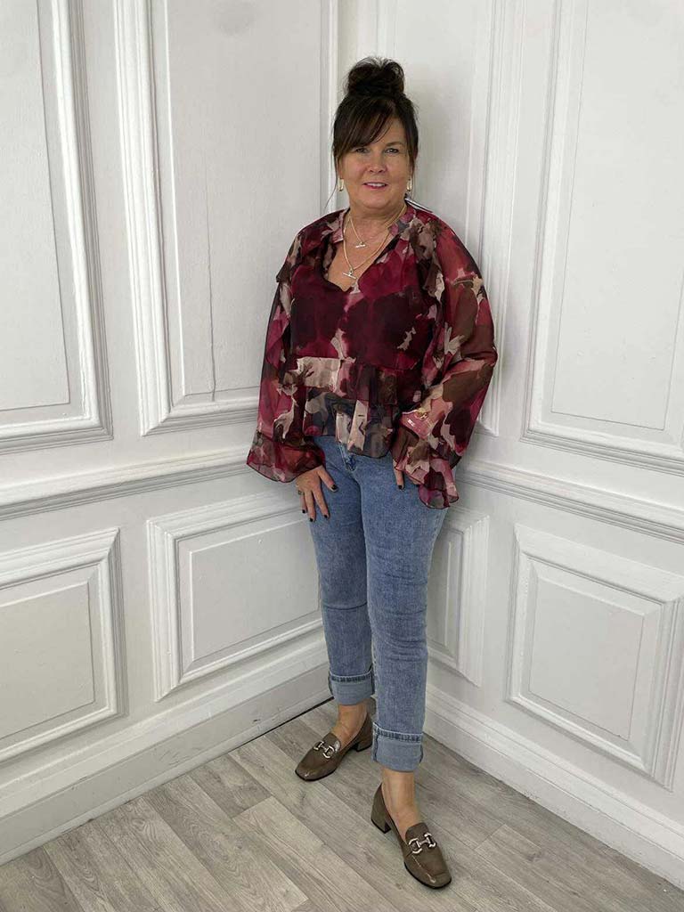Vintage Floral Smock Top - Burgundy