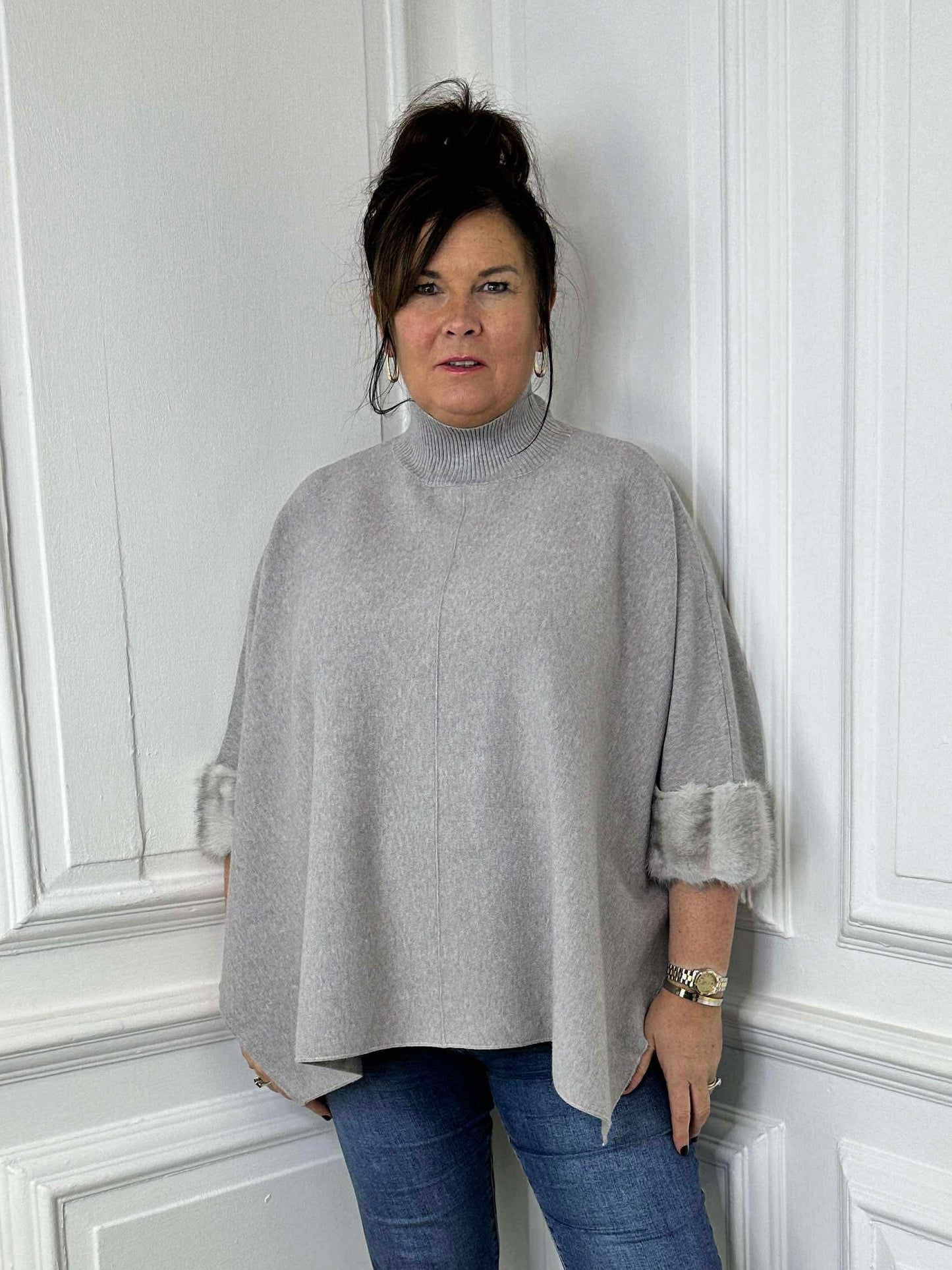 Faux Fur Boxy Knit - Misty Grey