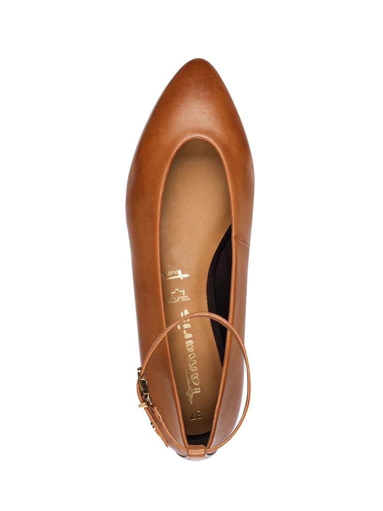 Tamaris Leather Ballet Flats - Cognac