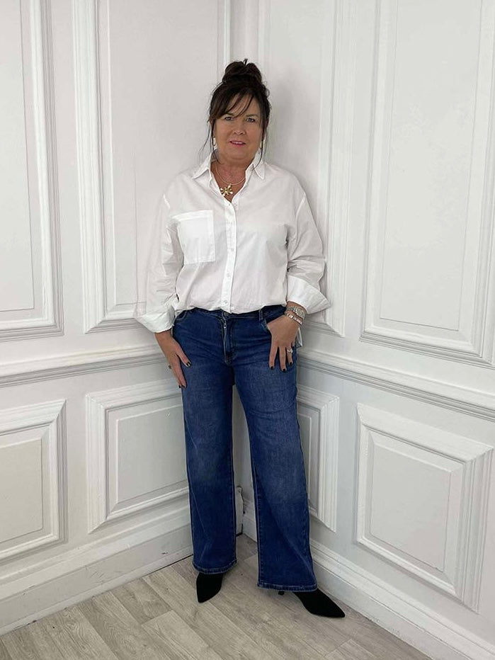 Loose Wide Leg Jeans - Dark Blue