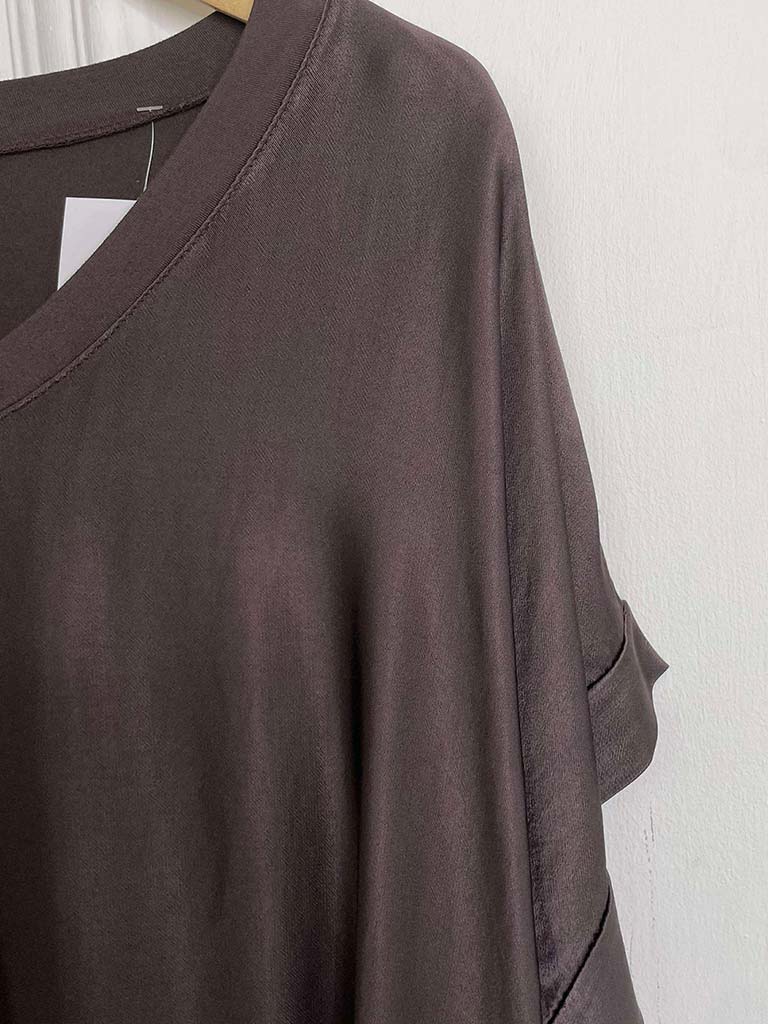 Silk Feel V-Neck Top - Chocolate