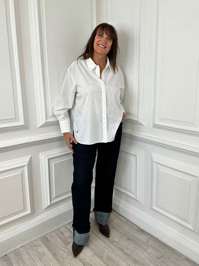Malissa J Studded Diamond Shirt - White
