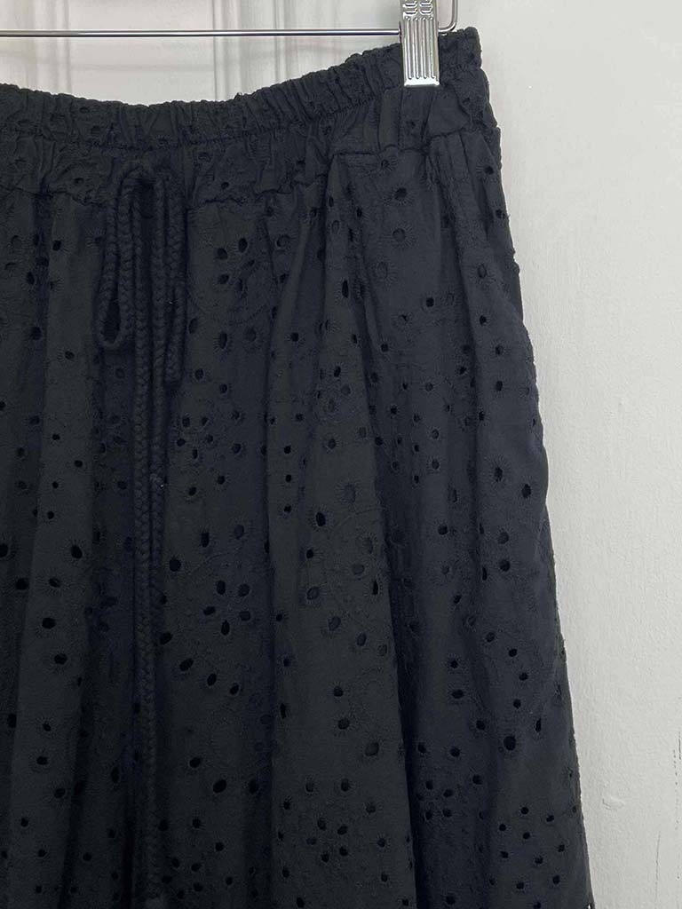 Broderie Anglaise Cotton Trousers - Black