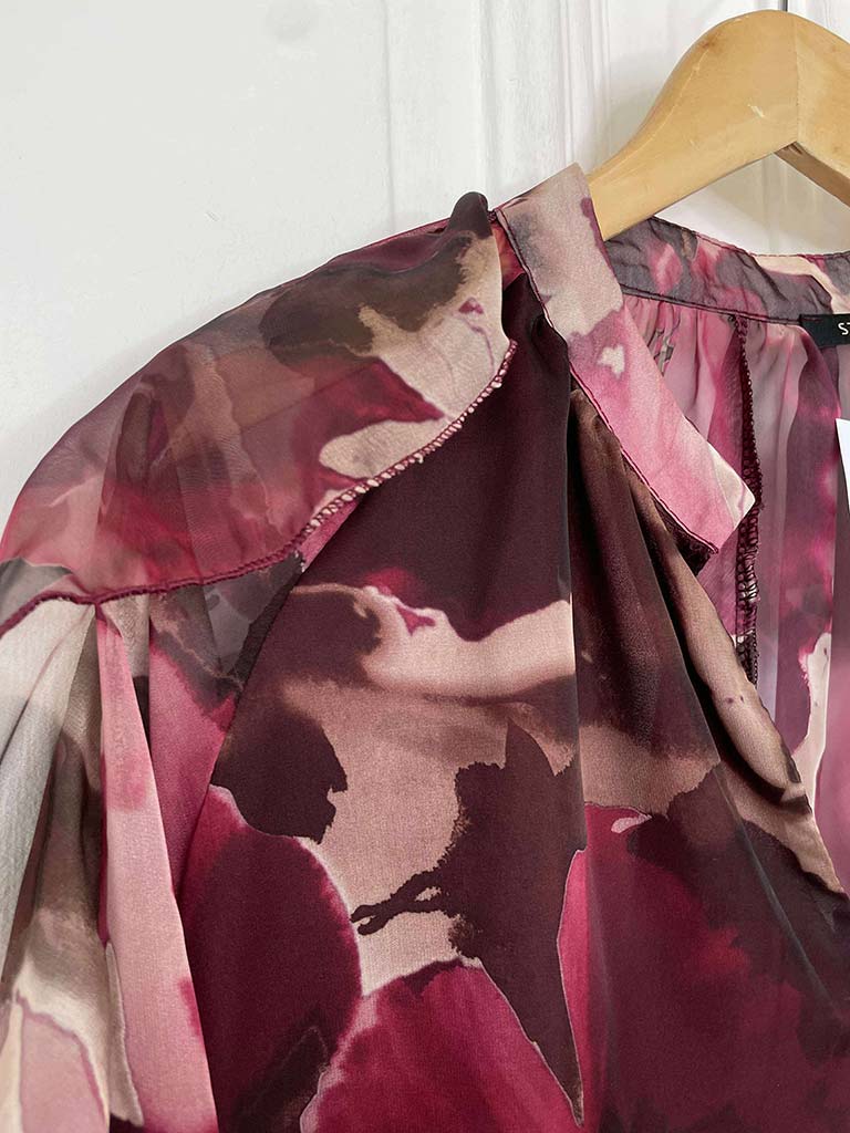 Vintage Floral Smock Top - Burgundy