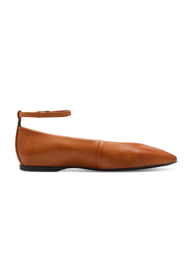 Tamaris Leather Ballet Flats - Cognac