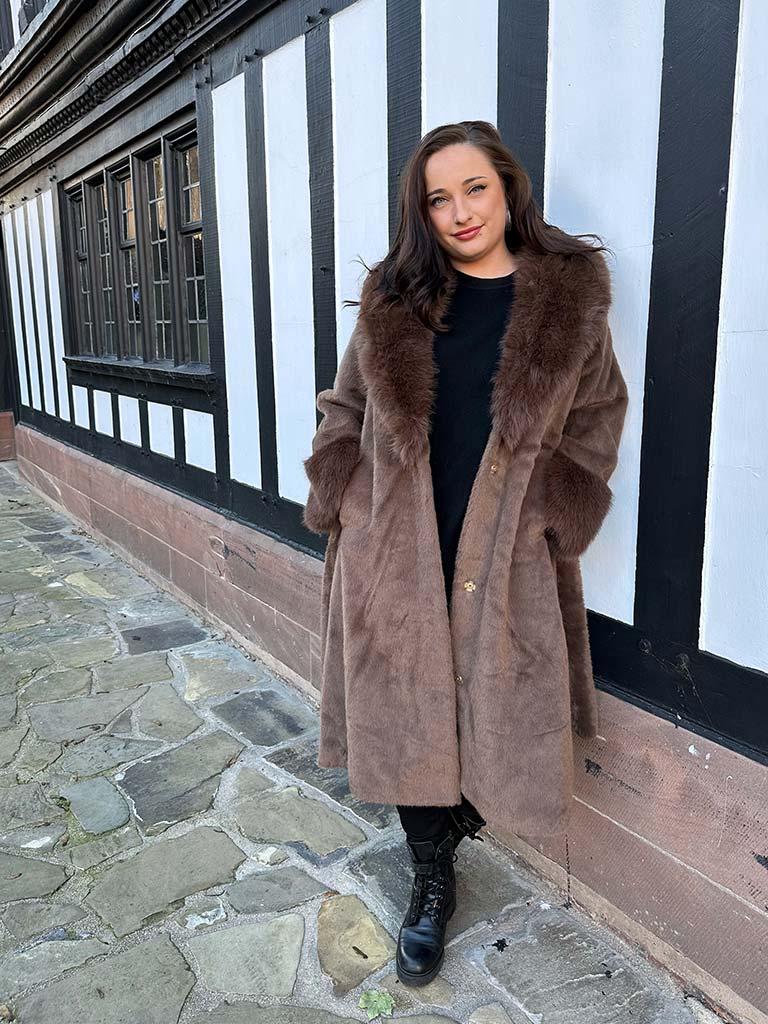 Malissa J Luxe Faux Fur Long Coat Chocolate Chester Boutique