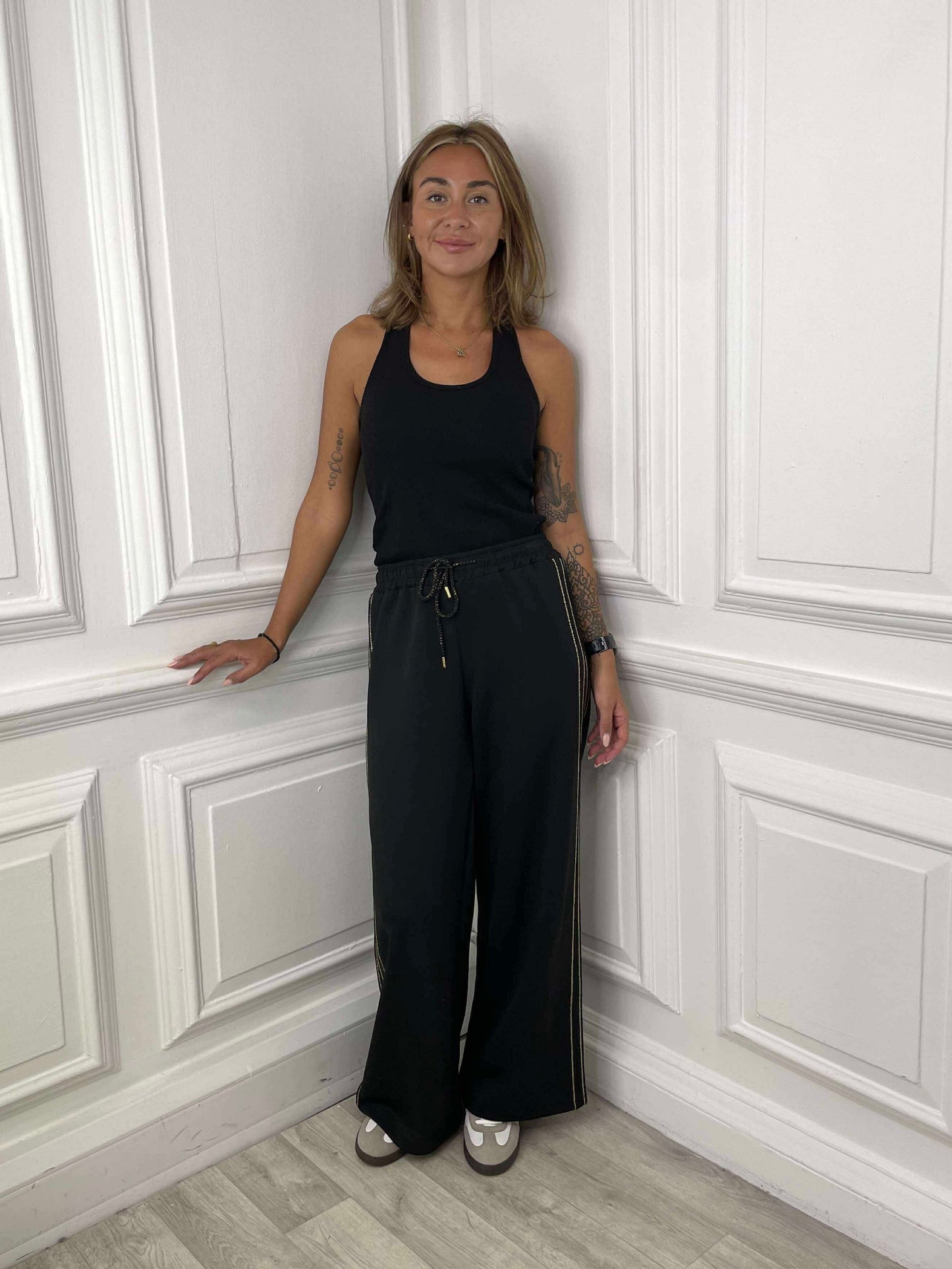 Chain Side Stripe Jersey Joggers - Black