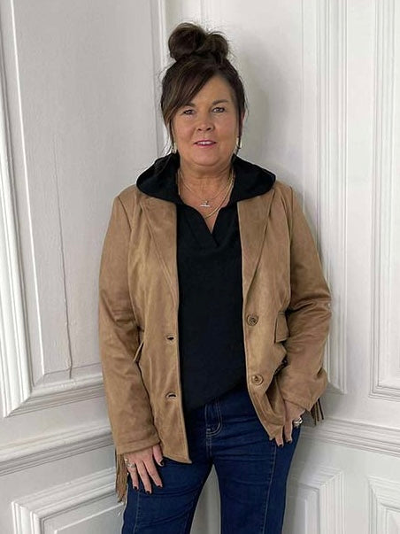 Faux Suede Fringed Jacket - Camel