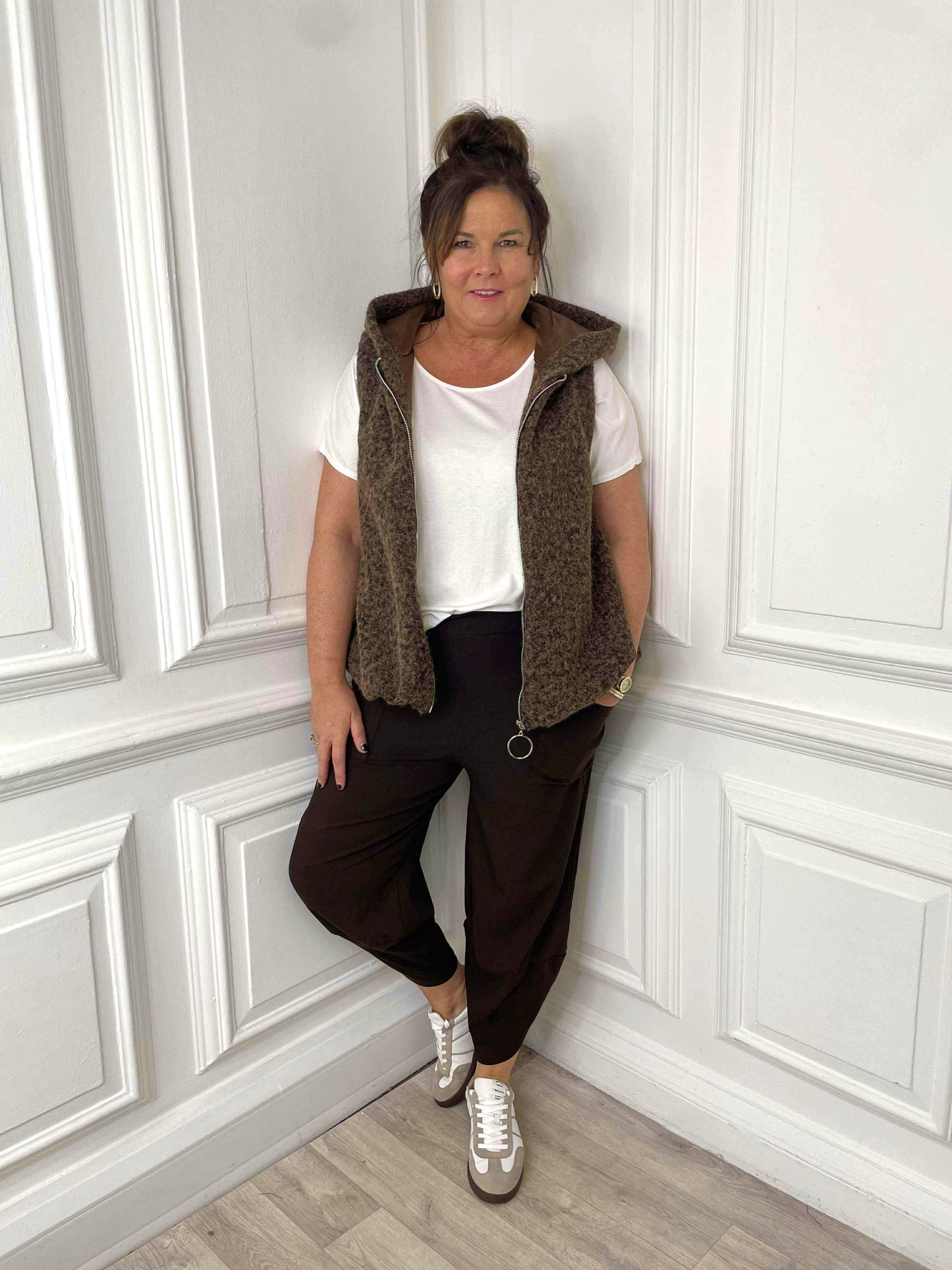 Bubble Hem Hooded Gilet - Chocolate