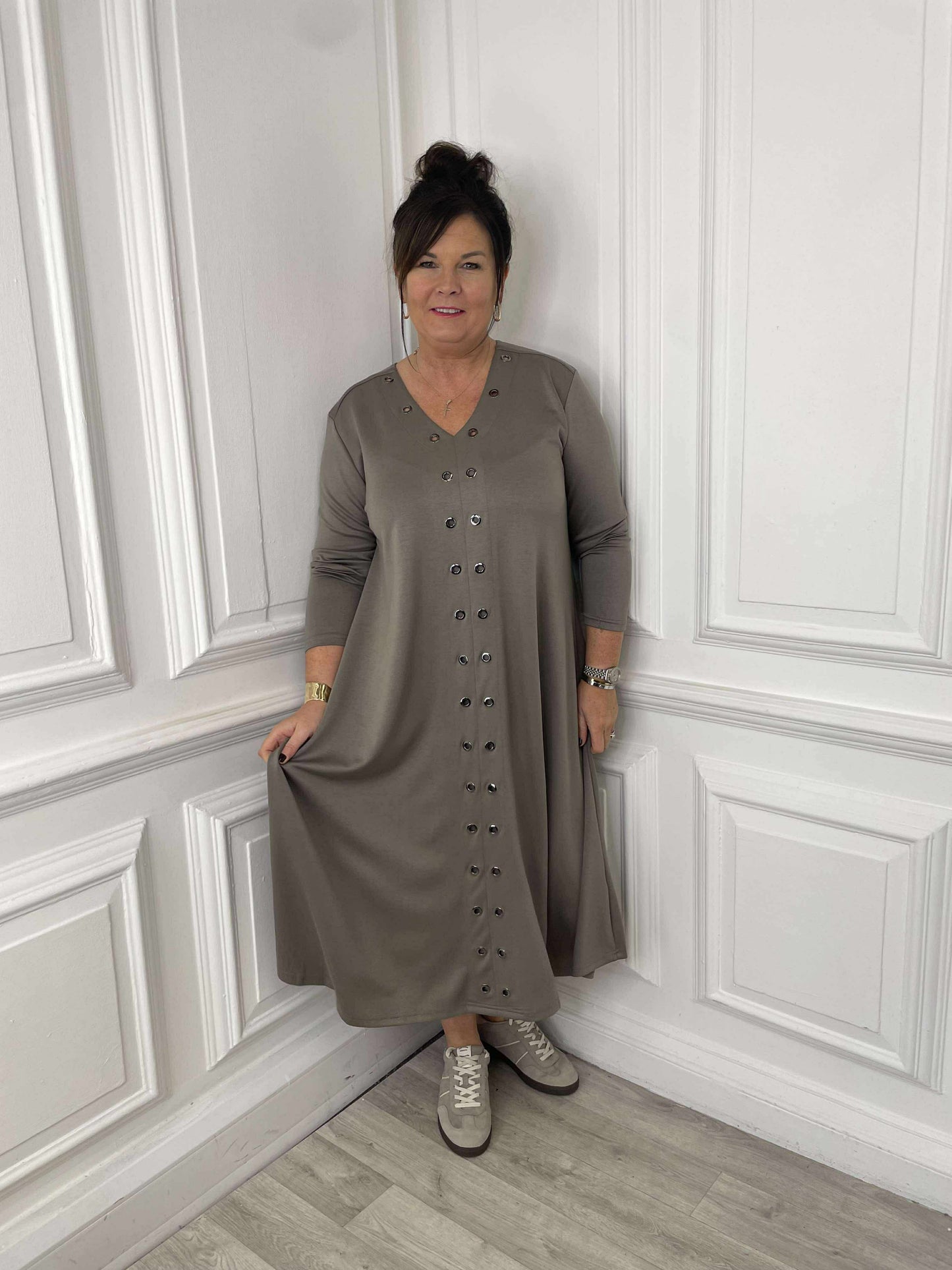 Malissa J Jersey Eyelet Dress - Mushroom