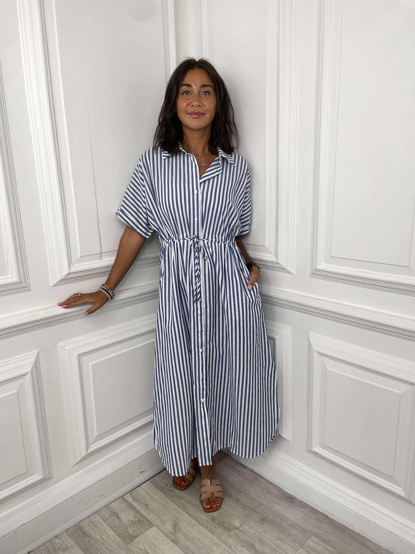 Stripe Shirt Dress - Navy