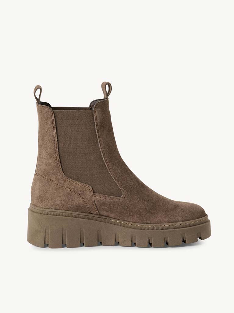 Tamaris Suede Flatform Boots - Taupe
