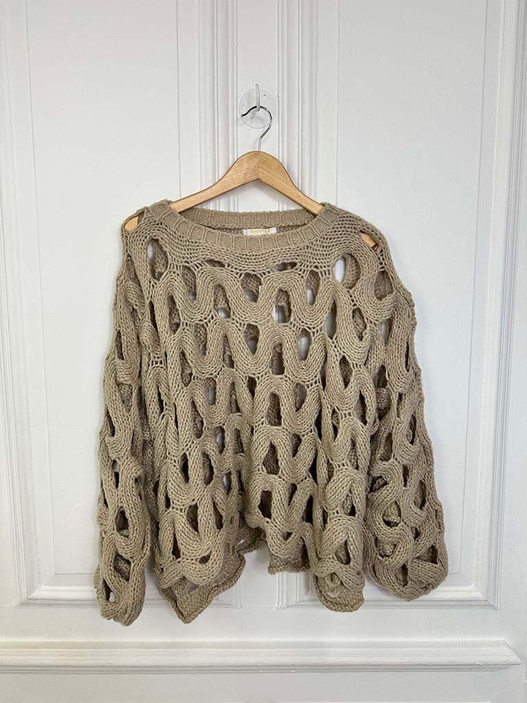 Wave Tie Dye Batwing Shirt - Khaki