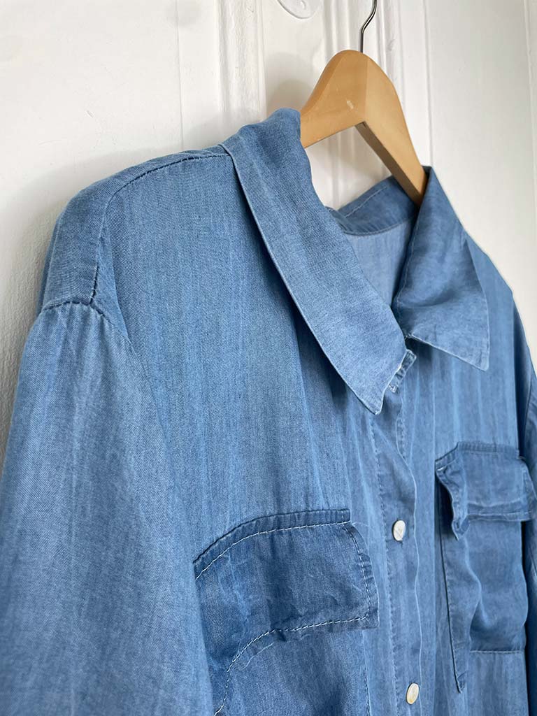 Chambray Denim Shirt Dress - Pale Blue