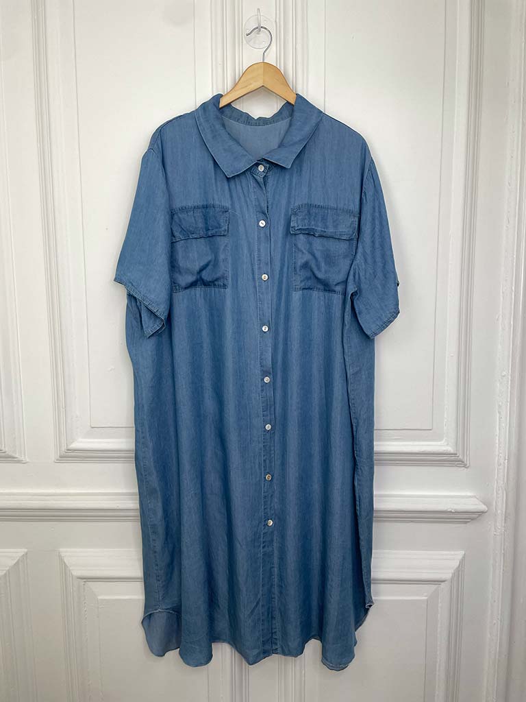 Chambray Denim Shirt Dress - Pale Blue