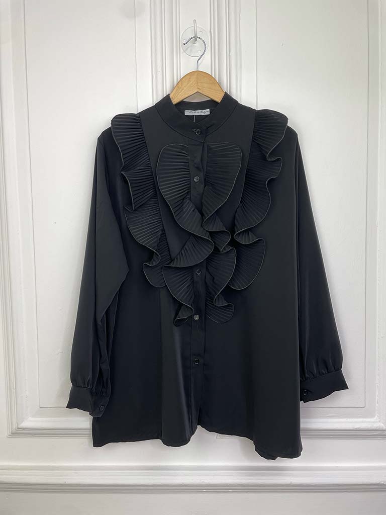 Plissé Ruffle Shirt - Black
